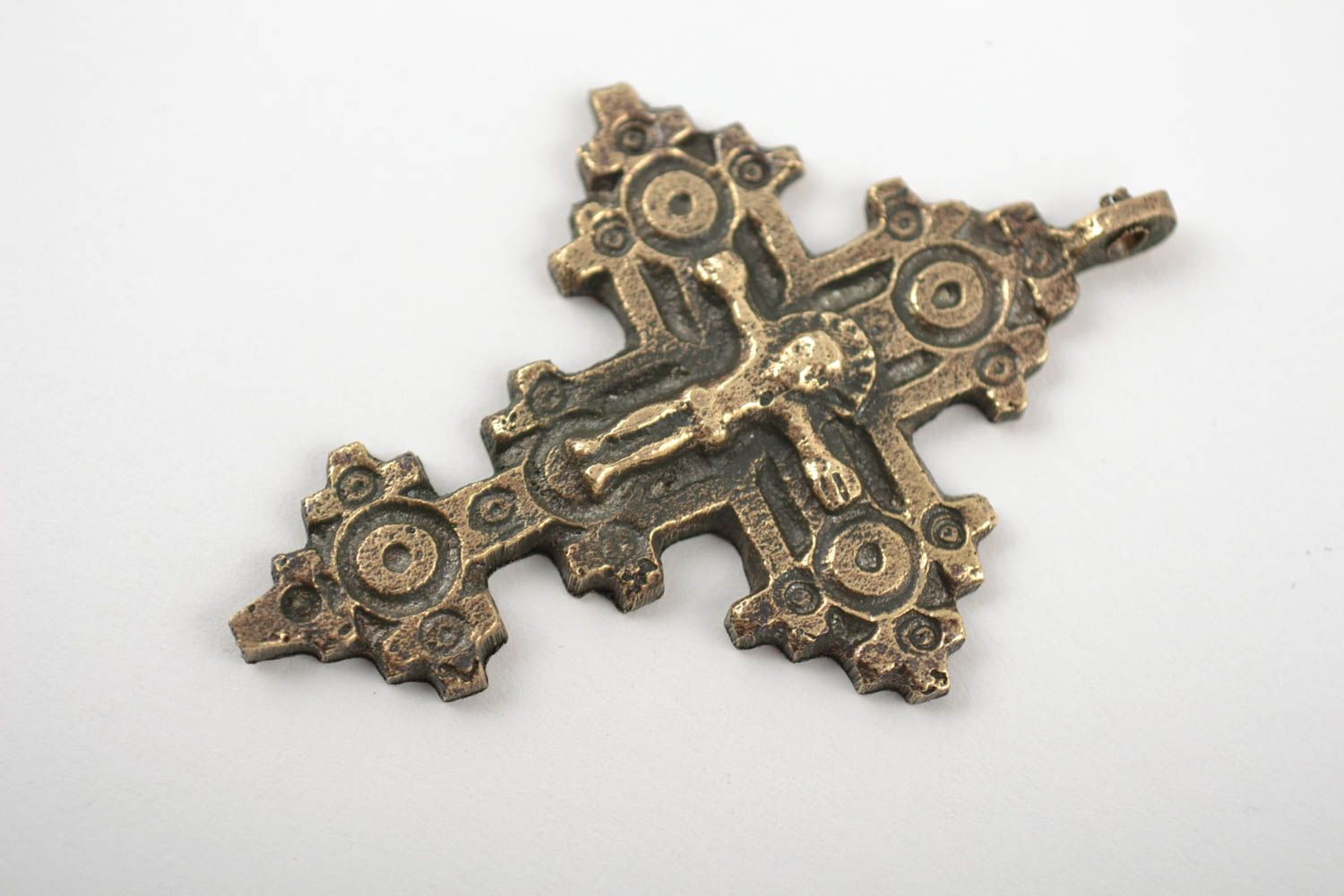 Set of 3 handmade fancy cross pendants cast of bronze of different shapes  photo 1