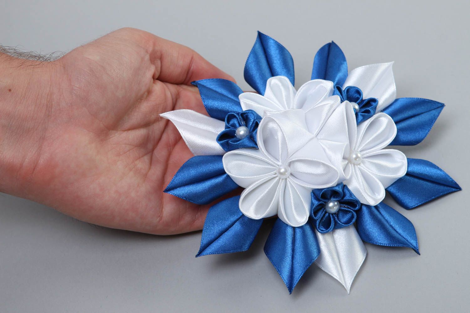 Handmade Haarspange Blume Damen Modeschmuck Accessoire für Haare grau blau schön foto 5