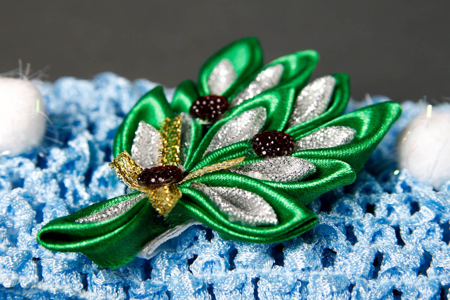 Handmade blaues Haarband mit Blume Accessoire für Haare Designer Schmuck foto 3