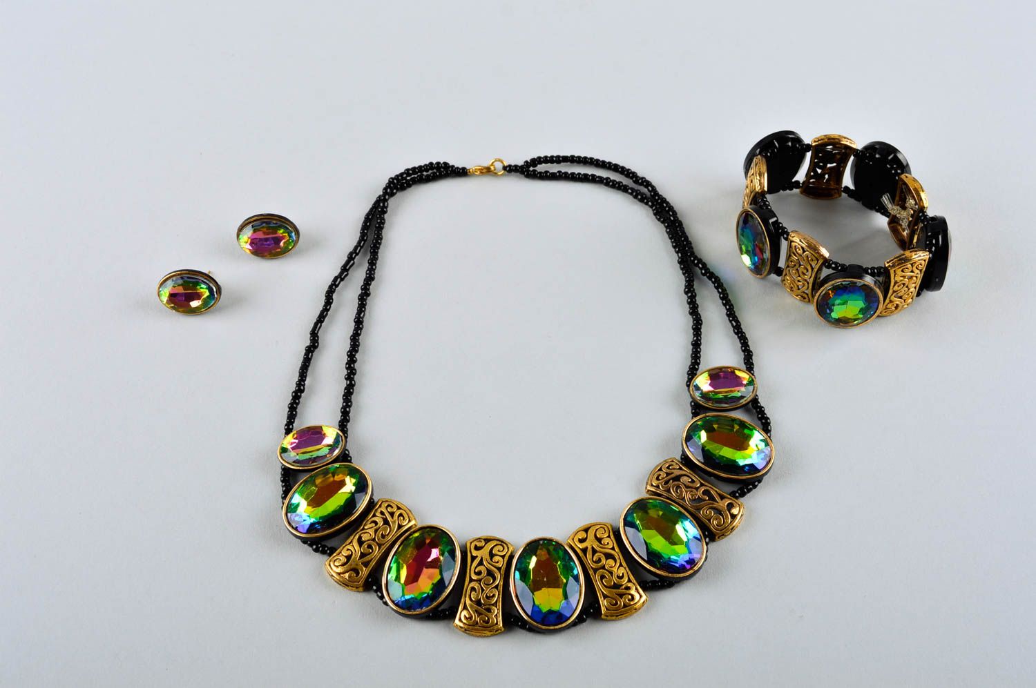 Handmade jewelry set fashion necklace wrist bracelet stud earrings cool jewelry photo 2