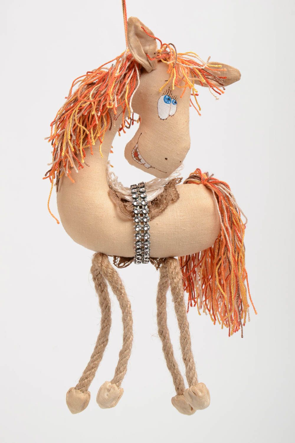 Handmade stylish funny toy interior pendant red haired horse for wall decor  photo 2