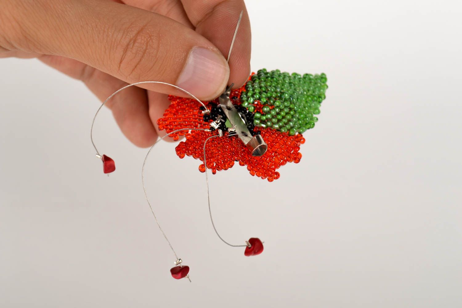 Handmade Blume Brosche Glasperlen Schmuck Accessoire für Frauen grelle Mohnblume foto 5