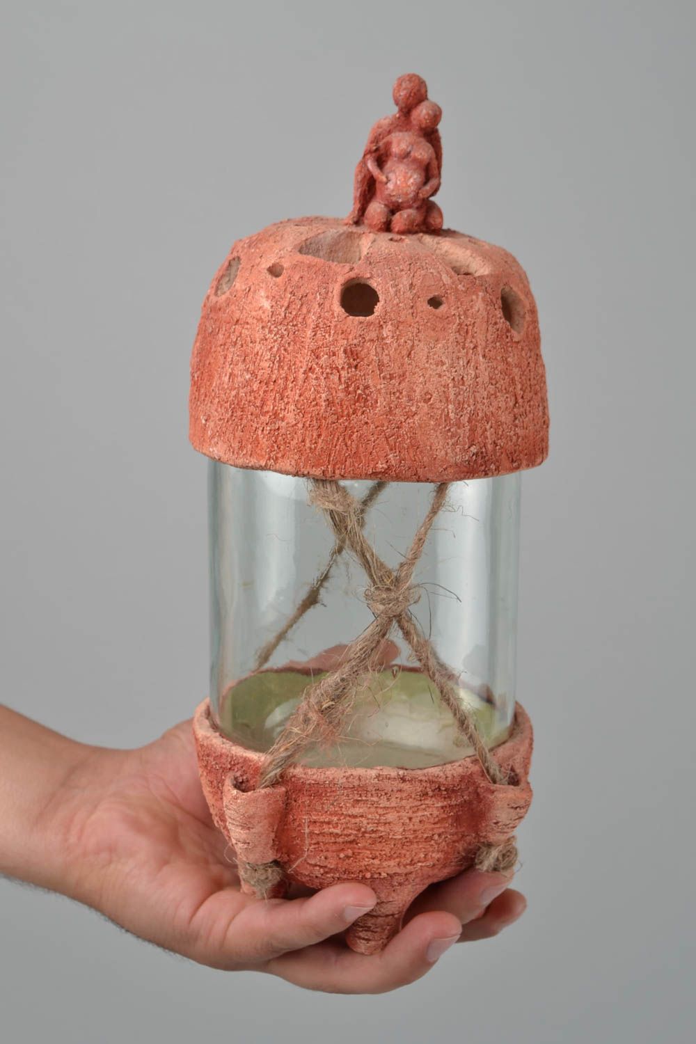 Kerzenhalter Keramik handgefertigt Wohnzimmer Deko Teelichthalter aus Ton  foto 2