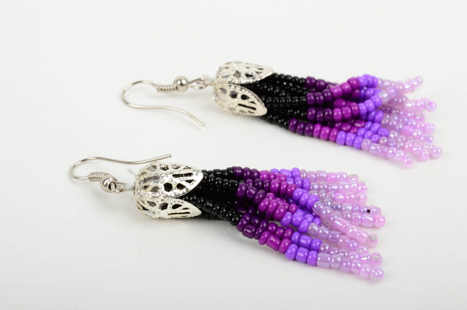 Ensemble bijoux Collier fait main Boucles d'oreilles pendantes noir-violet photo 4