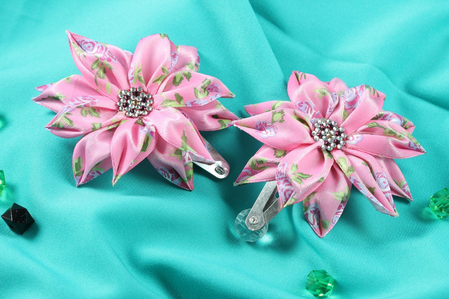 Stylish handmade flower barrettes 2 pieces hair clip kanzashi flower gift ideas photo 1