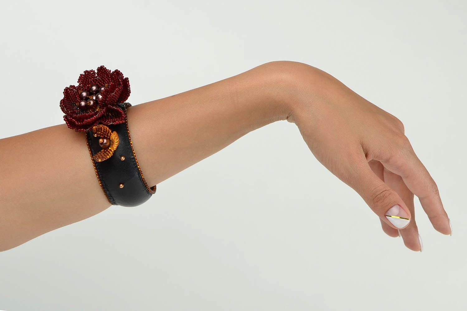 Seed bead woven bracelet leather bracelet handmade flower bracelet for girls photo 2