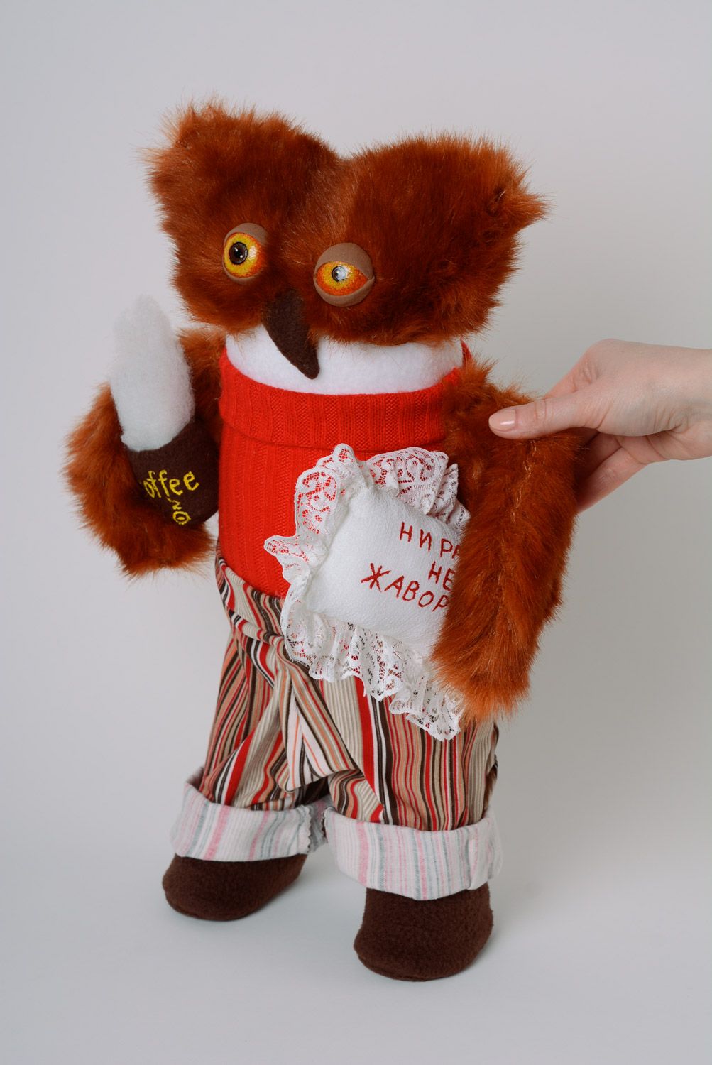 Unusual handmade artificial fur soft toy owl photo 4