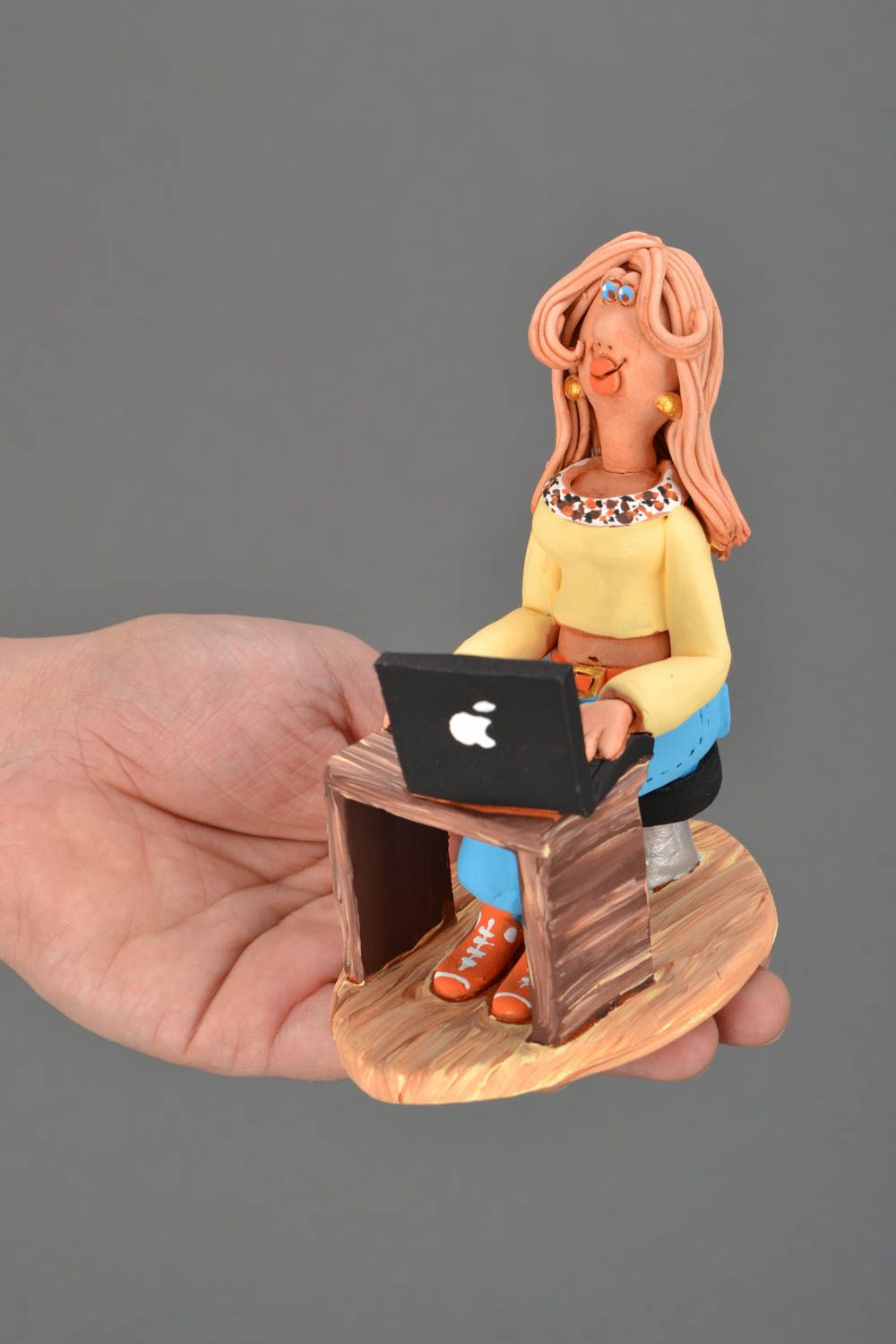 Clay souvenir statuette Programmer with Laptop photo 2