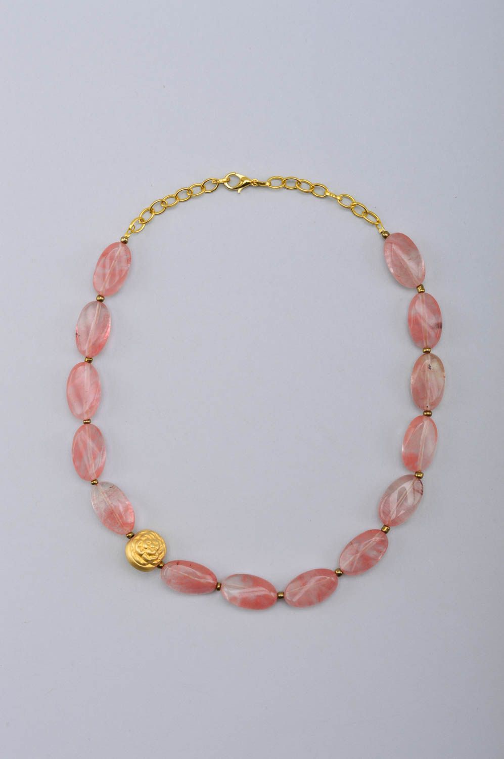 Collier avec pierres quartz rose Bijou fait main design Accessoire femme photo 2