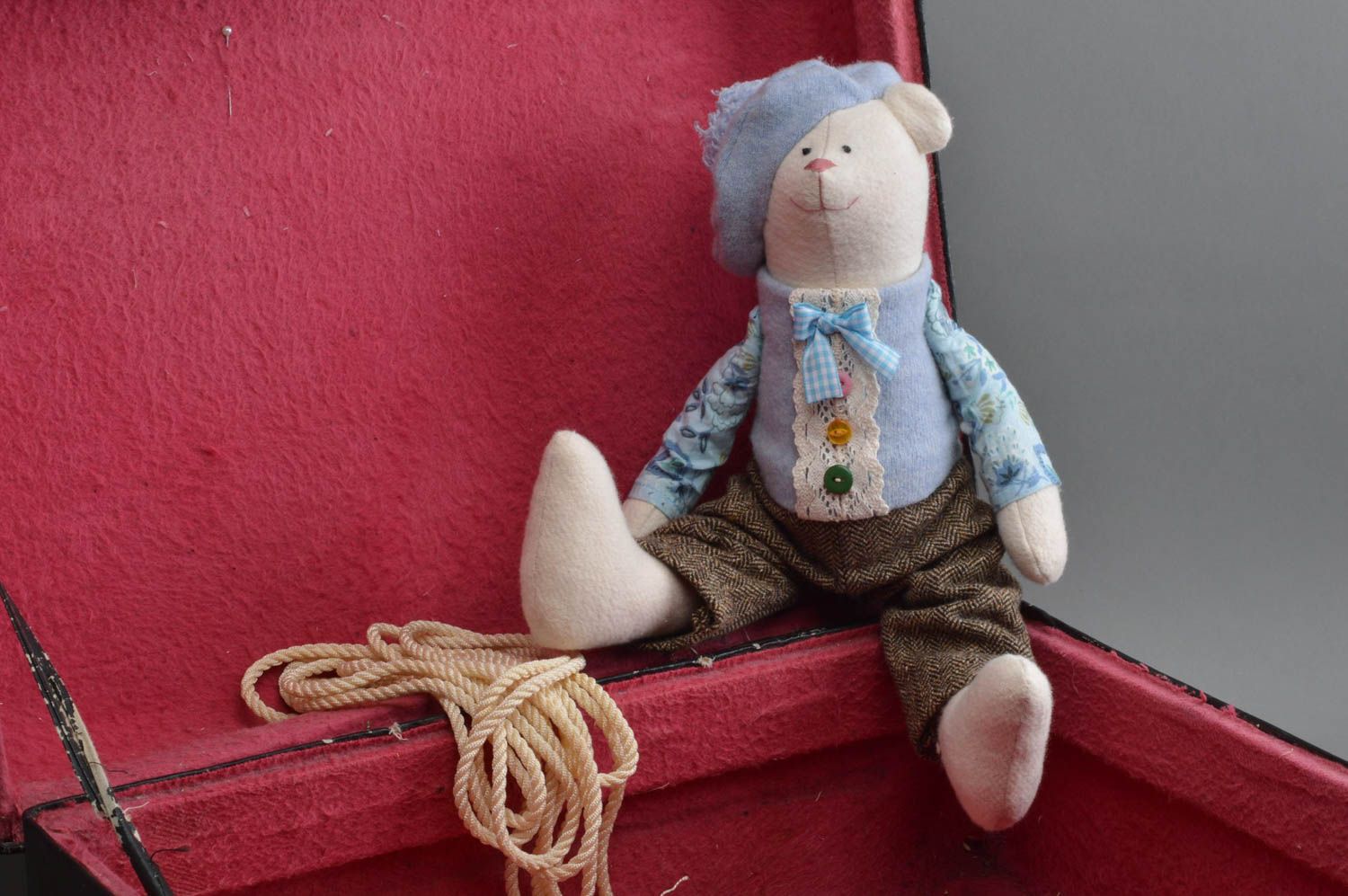 Oso de peluche artesanal juguete de tela natural regalo original para niño foto 1