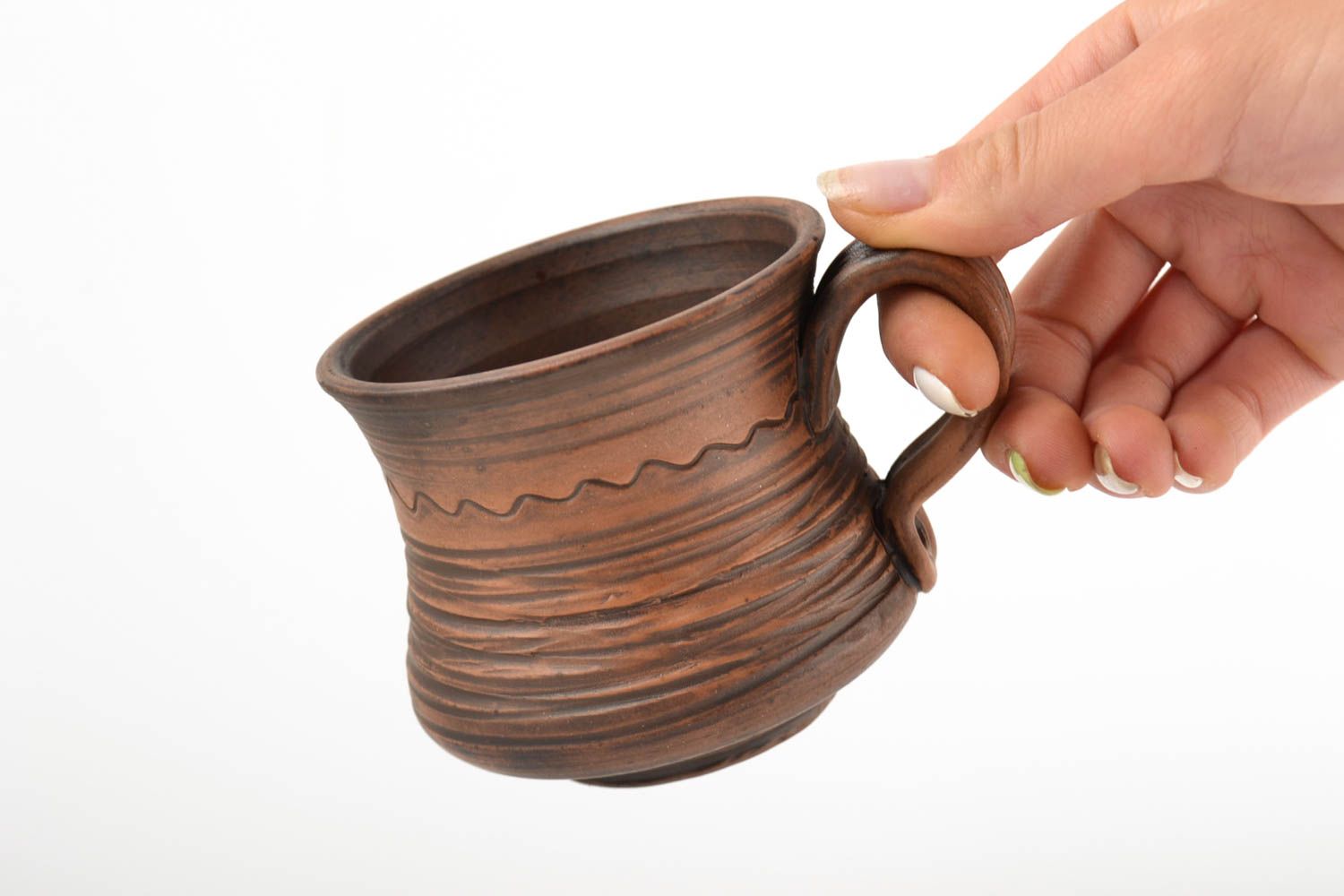 6 oz ceramic rustic drinking cup in ancient style with handle photo 5