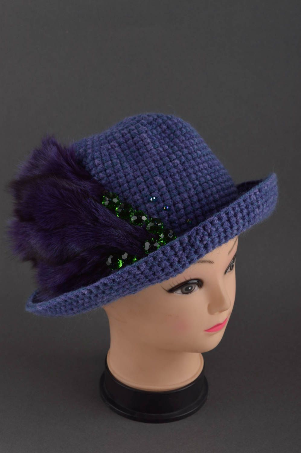 Sombrero para mujeres hecho a mano regalo original gorro tejido color azul foto 1