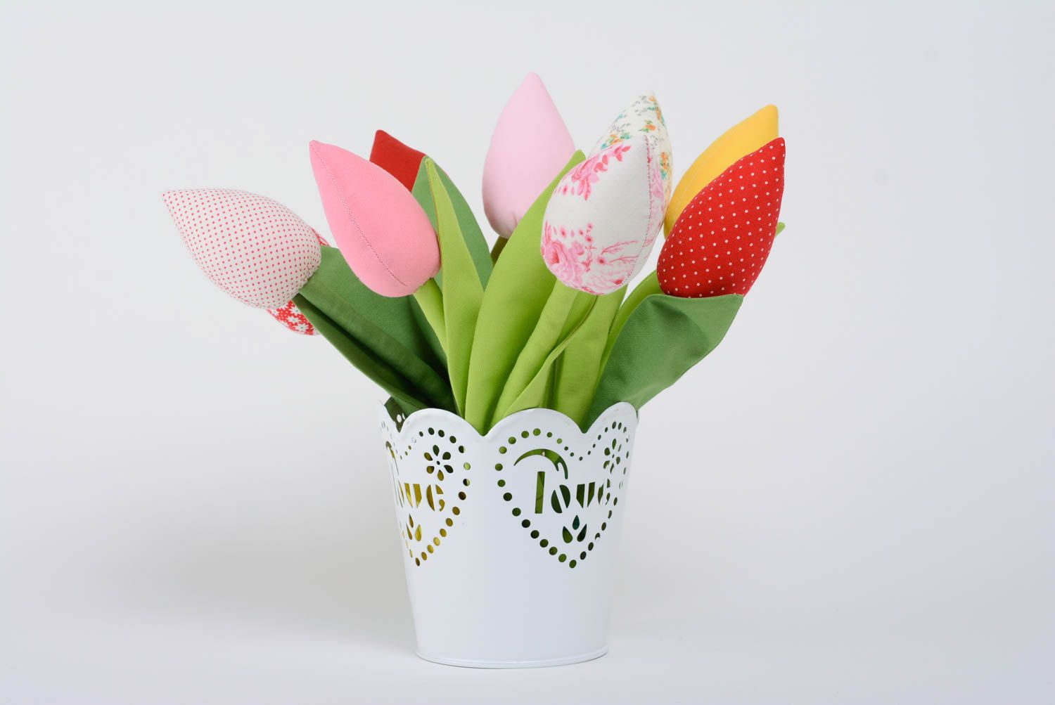 Fleur décorative artificielle Tulipe blanche à motif floral rose faite main photo 5