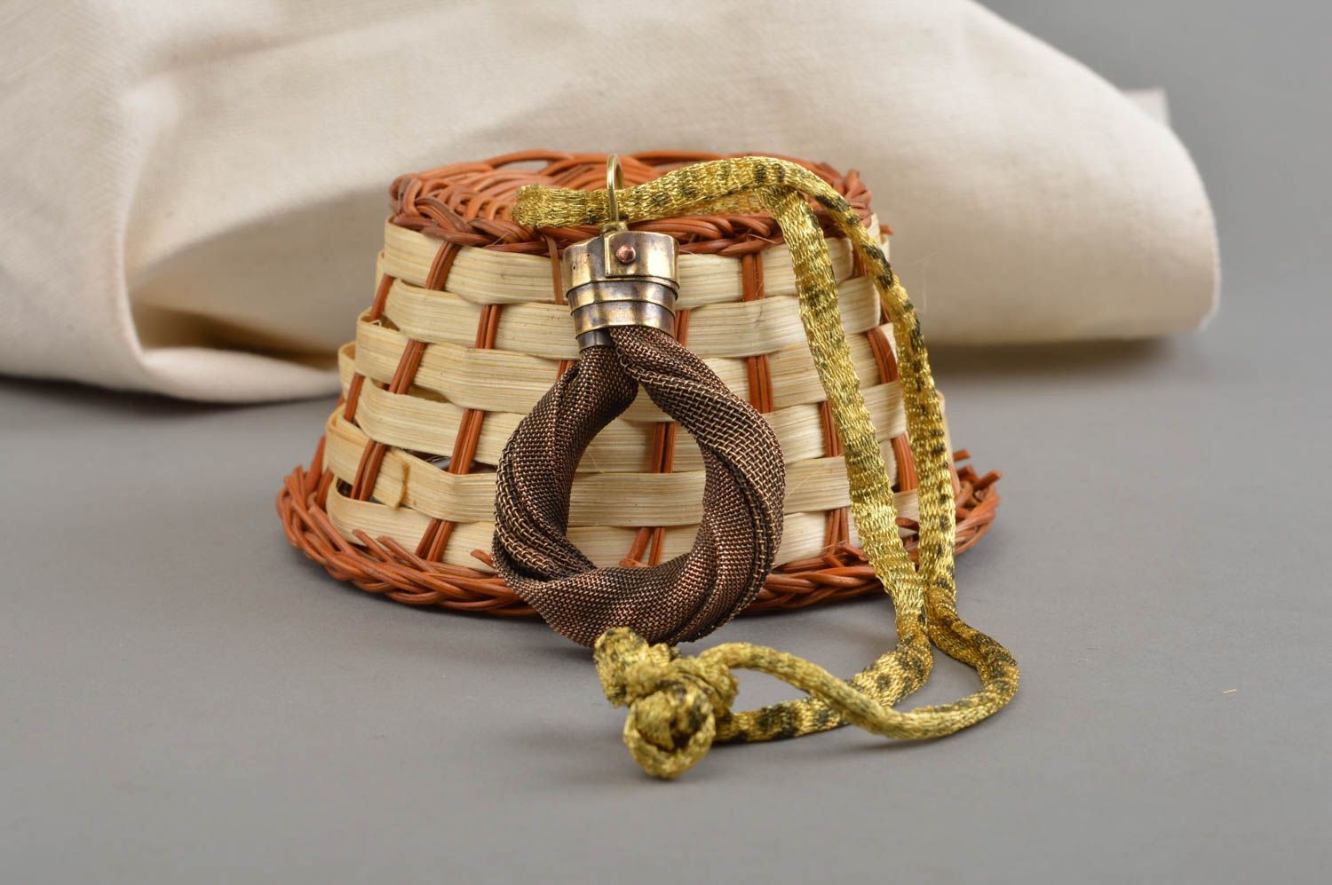 Handmade metal pendant accessory on long cord brass jewelry stylish pendant photo 1