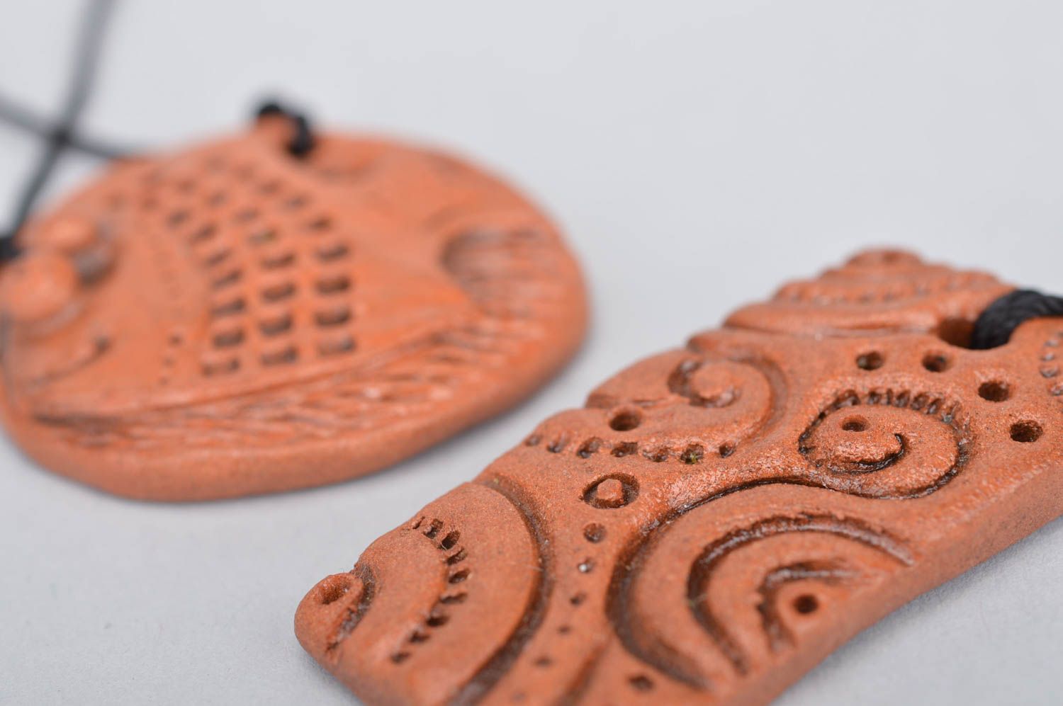 Handmade set of pendants 2 ceramic pendants stylish ethnic accessories photo 4