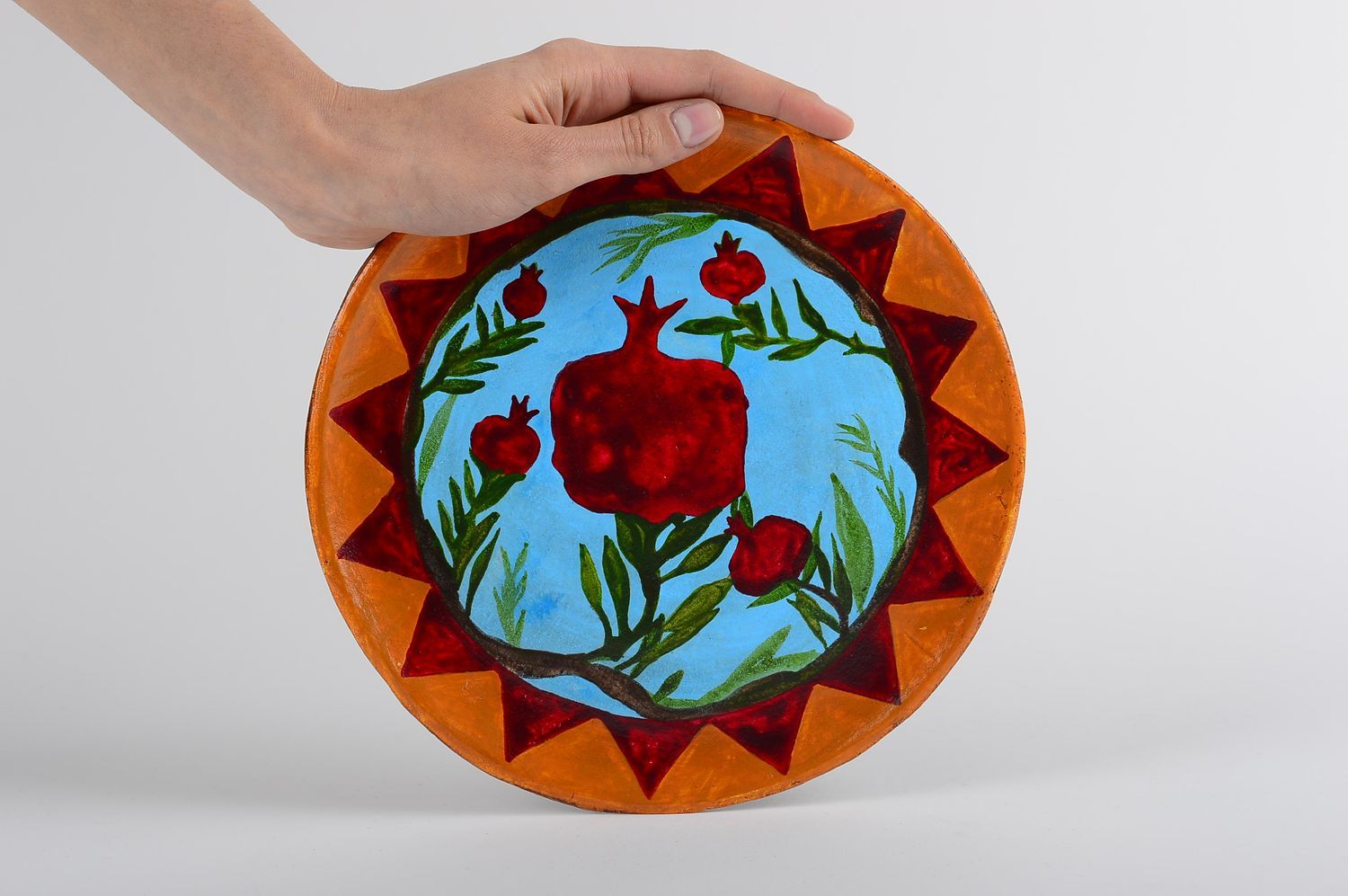 Глиняная посуда декор хэнд мейд расписная тарелка акрилом керамическая тарелка фото 2