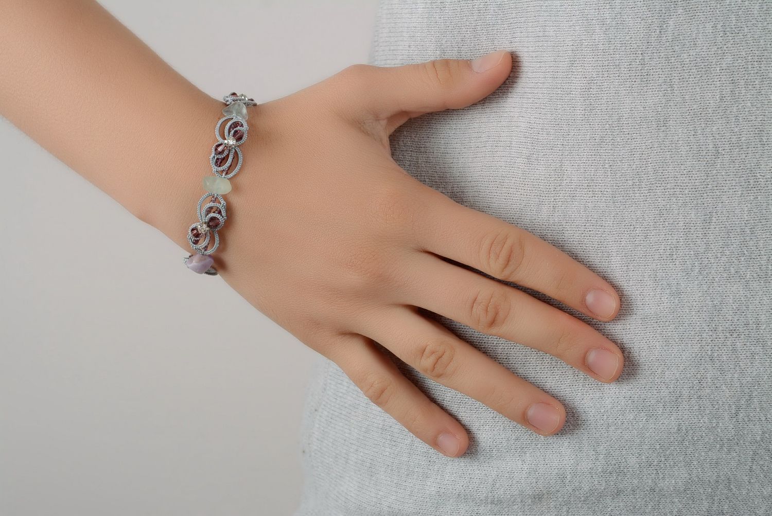 Bracelet en pierres Bijou fait main Accessoire femme strass fluorite perles photo 1