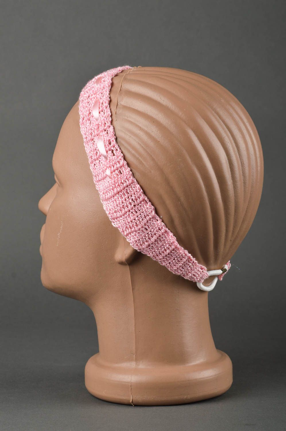 Bandeau cheveux fille fait main Accessoire coiffure rose tricoté Cadeau original photo 3