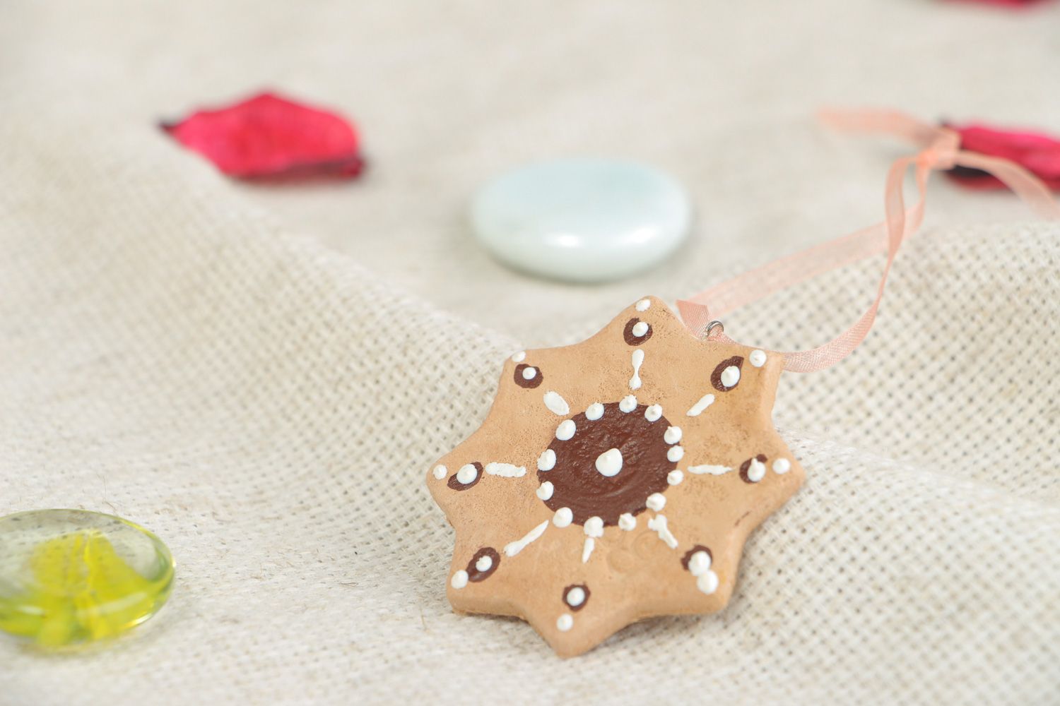 Handmade interior pendant with ribbon plastic ginger cookie photo 5