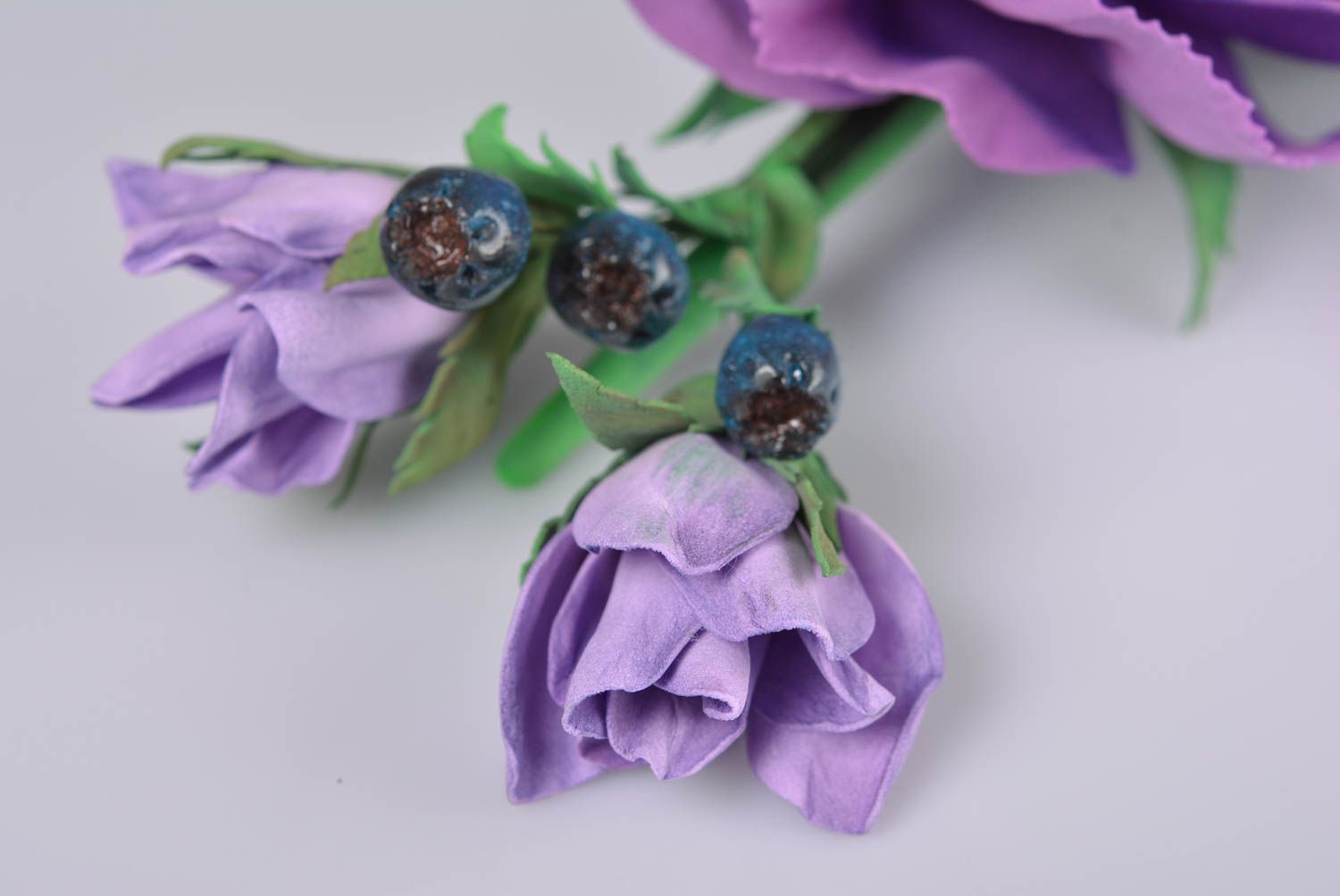 Beautiful hairpin made of foamiran lilac flower handmade designer accessory photo 5