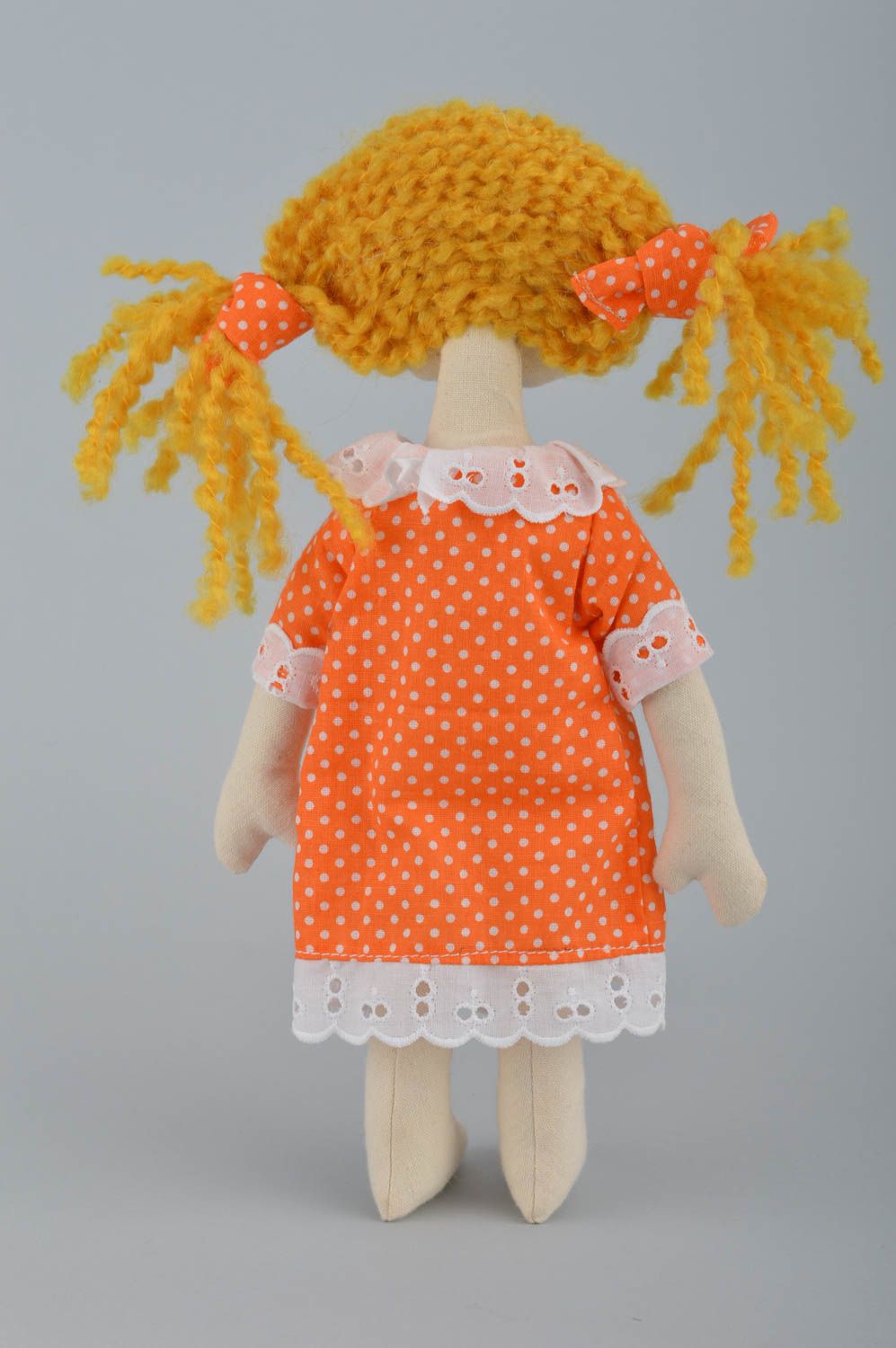 Handmade beautiful small with ginger hair cute toy doll made of fabric photo 5