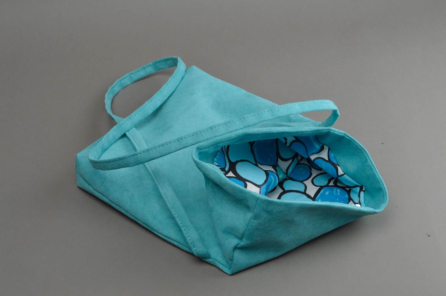 Petit sac pour femme en suède artificiel fait main pliable accessoire turquoise photo 3