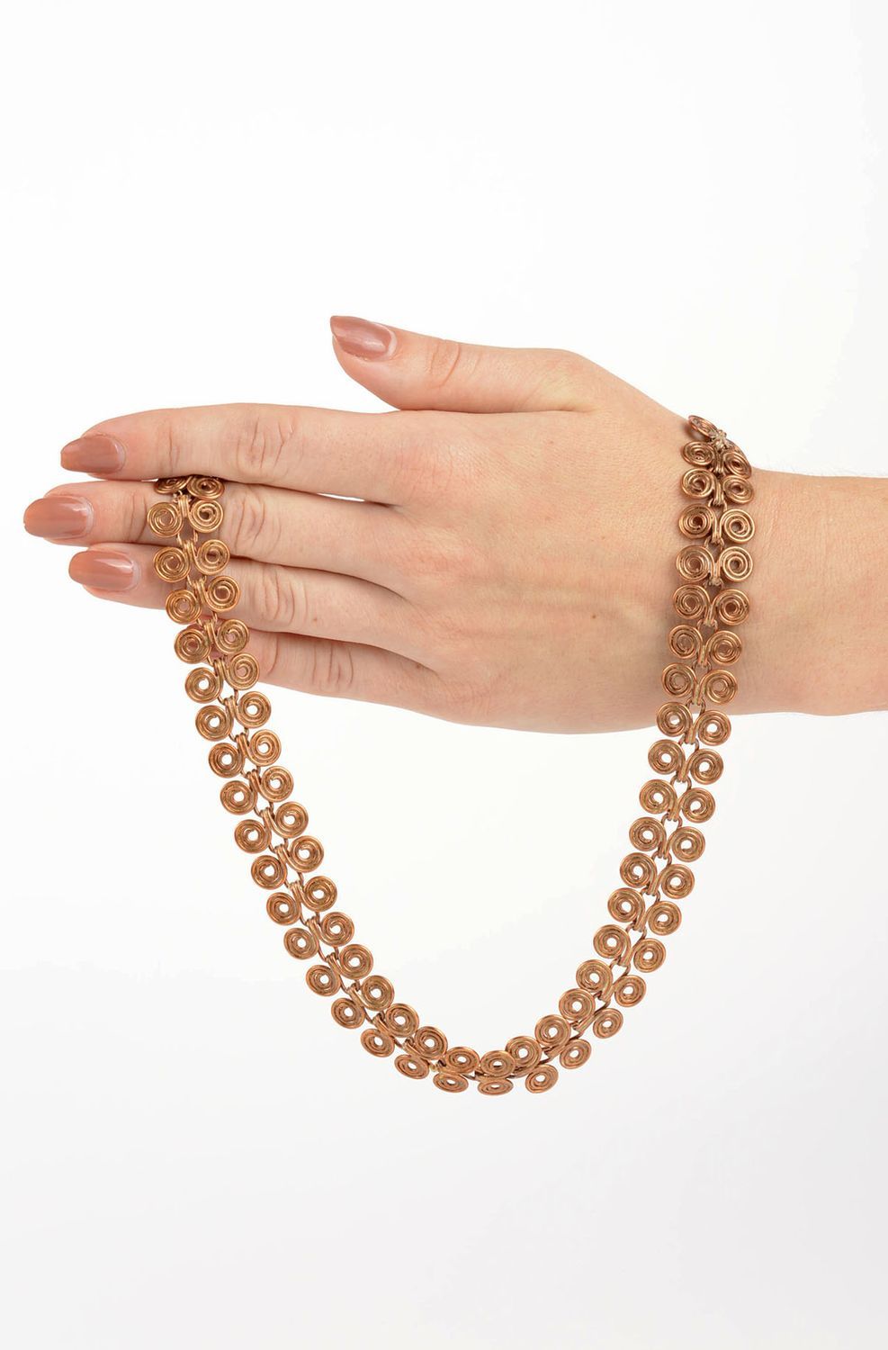 Collar hecho a mano de cobre bisutería de moda accesorio para mujer en espiral foto 5