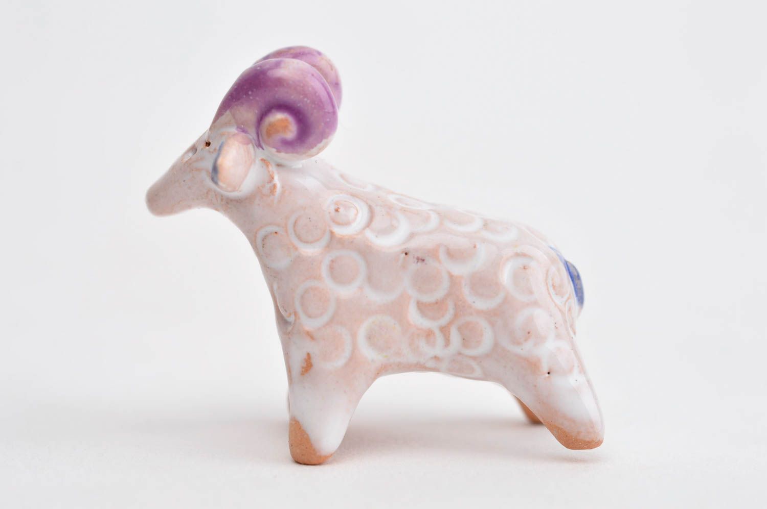 Handmade Keramik Deko Figur aus Ton Tier Statue Miniatur Figur weißes  Schaf foto 7