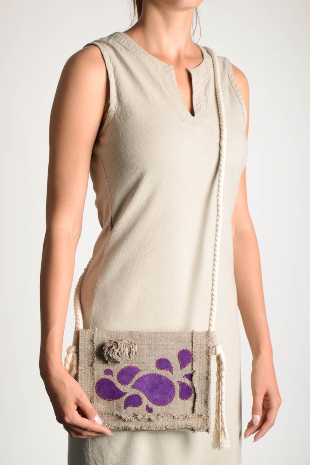 Bolso al hombro hecho a mano  de lino bolso textil accesorio de moda para mujer  foto 2