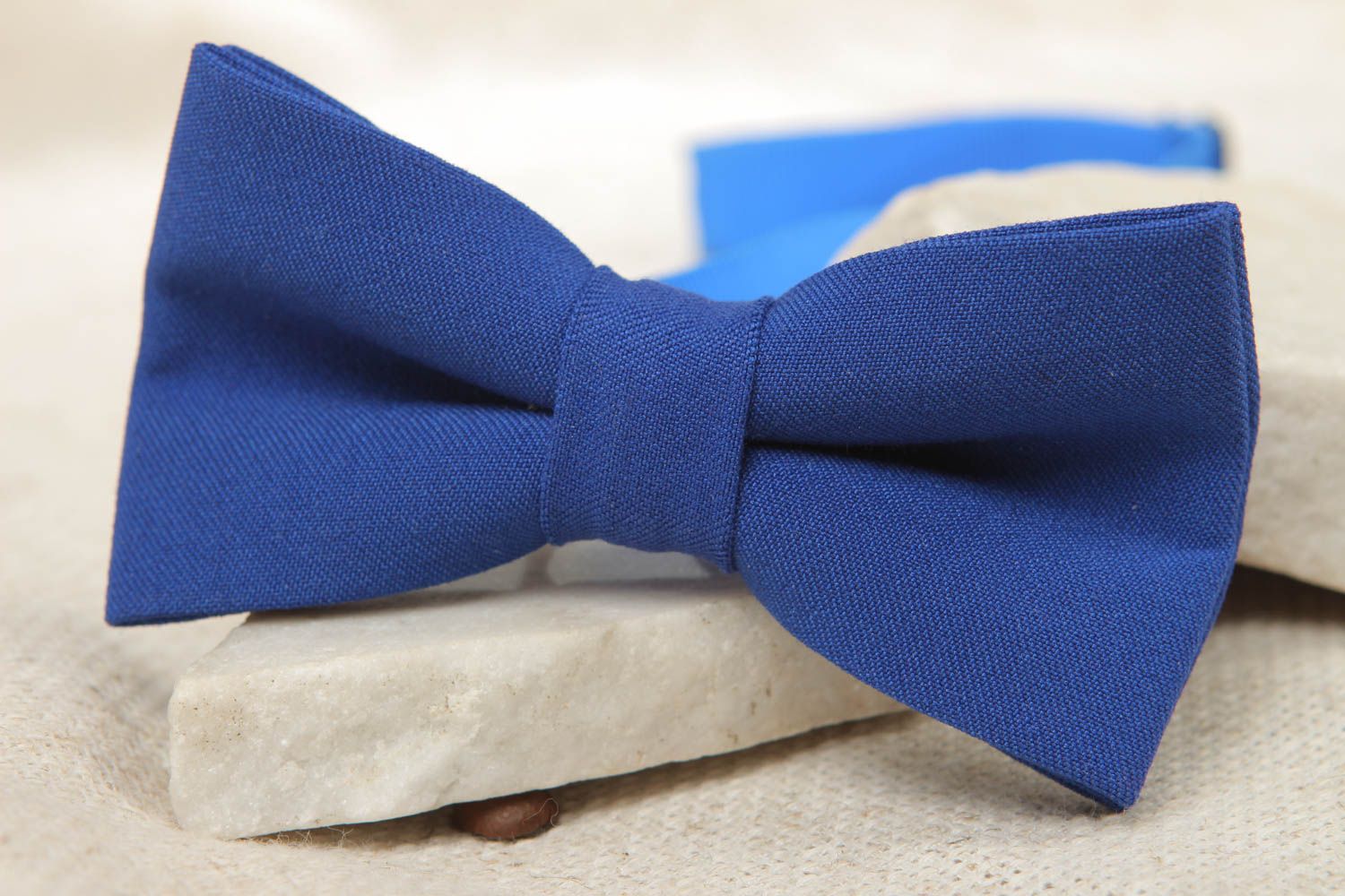 Fabric bow tie of dark blue color photo 5