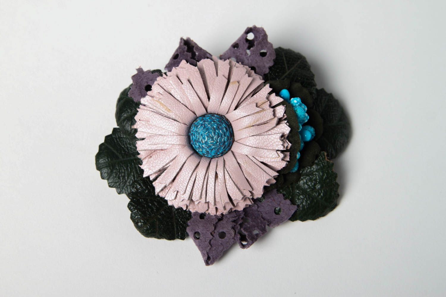 Handmade brooch pin hair clip flower jewelry leather accessories gifts for girls photo 3