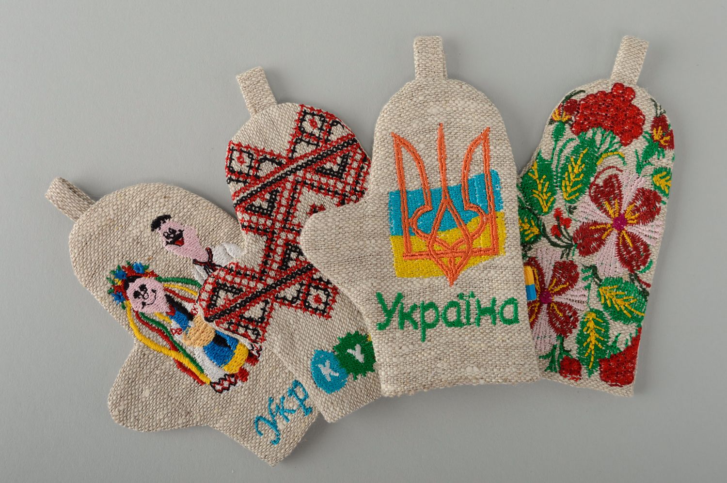 Handmade embroidered linen fridge magnet Mitten Ukraine photo 5