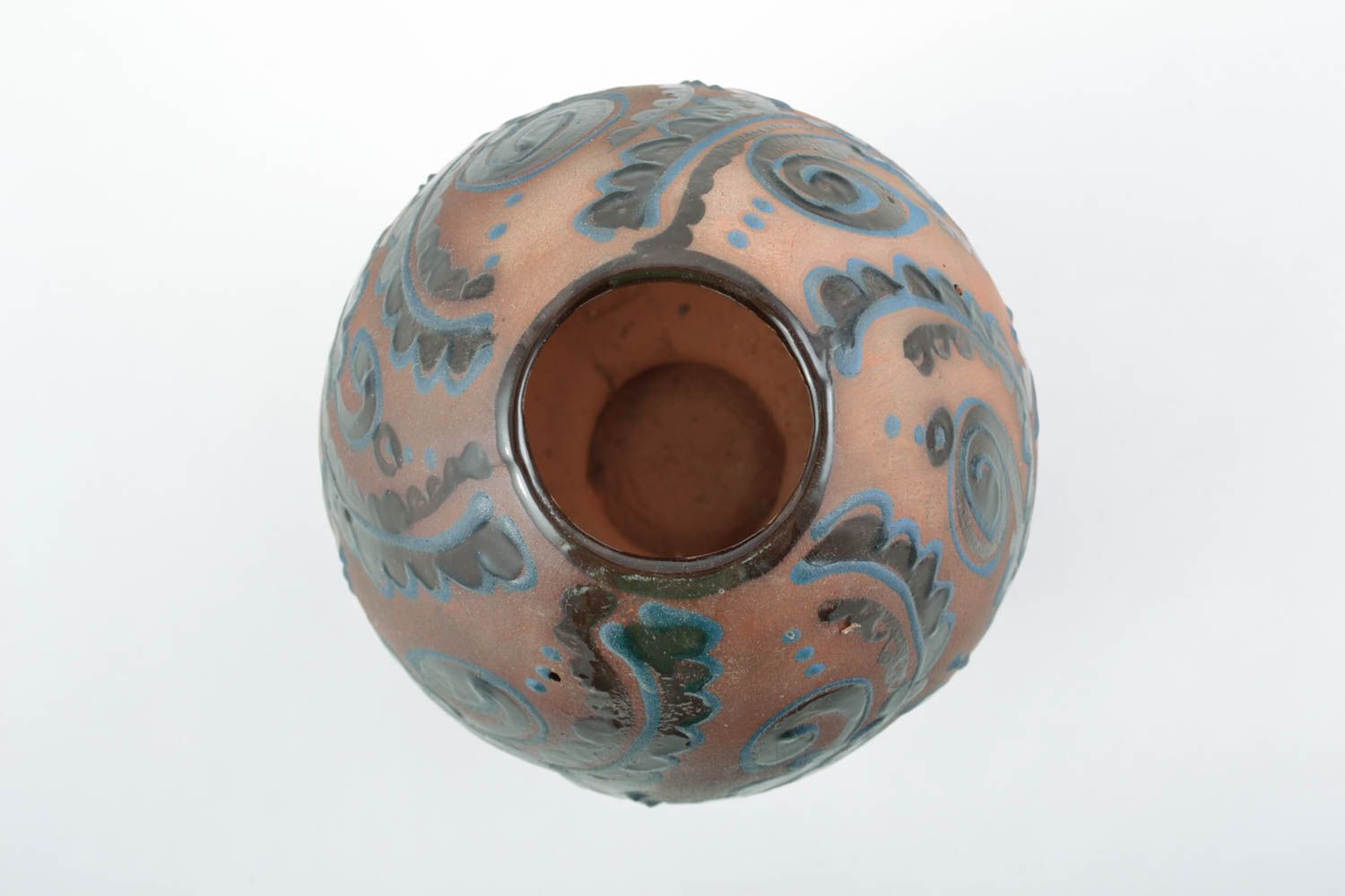Декоративная ваза в виде яйца из глины ручной работы для сухоцветов коричневая расписная фото 5