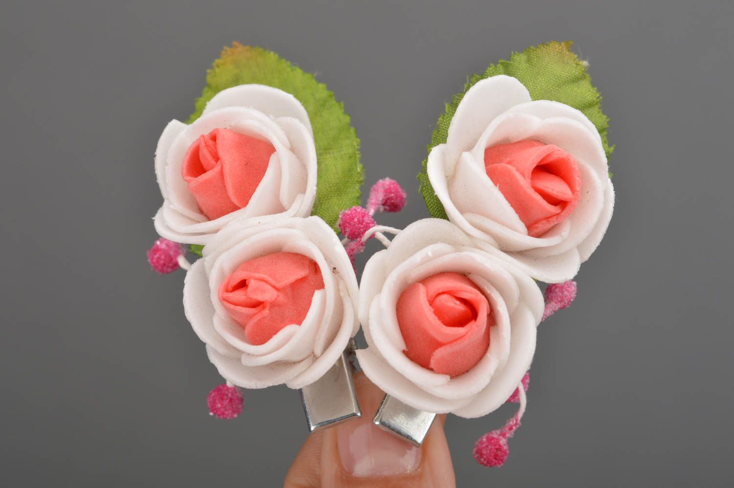 Set of handmade flower hair clips 2 pieces hair accessory for children photo 3