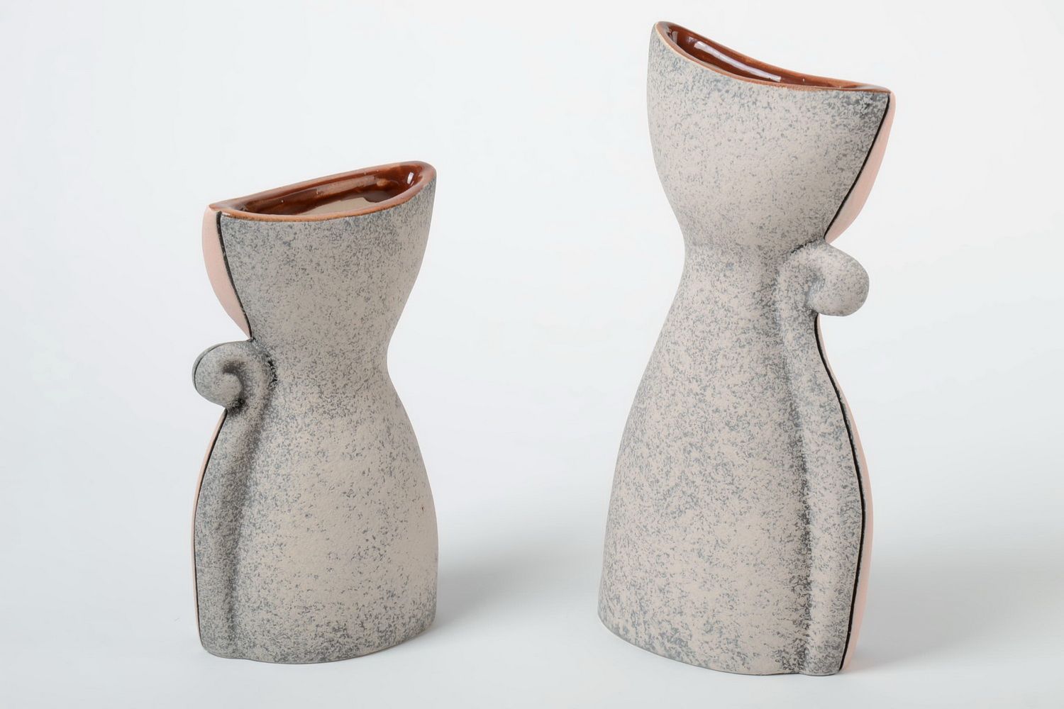 Комплект керамических ваз в виде котов ручной работы 2 штуки оригинальные фото 4
