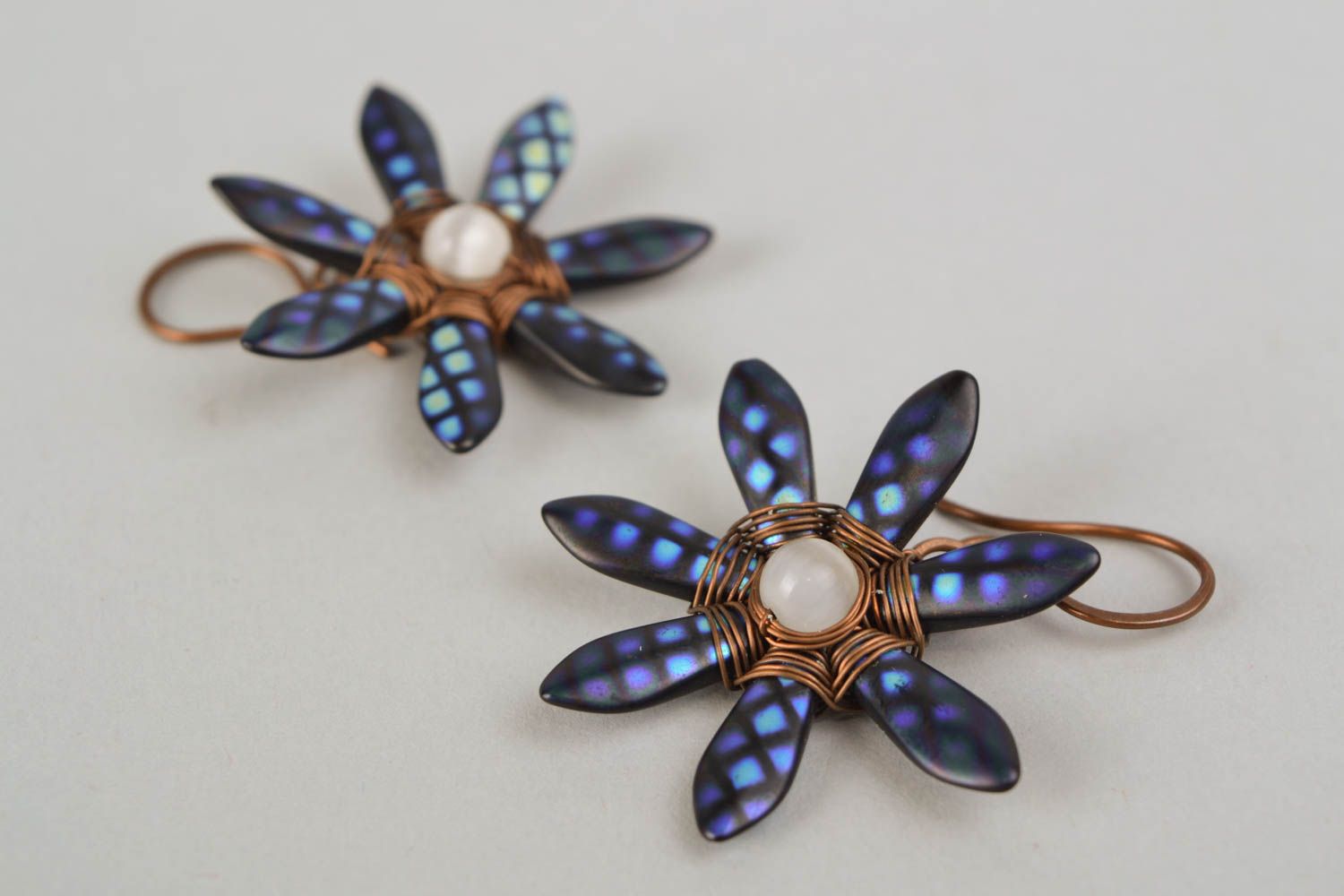 Handmade copper earrings Flowers photo 5