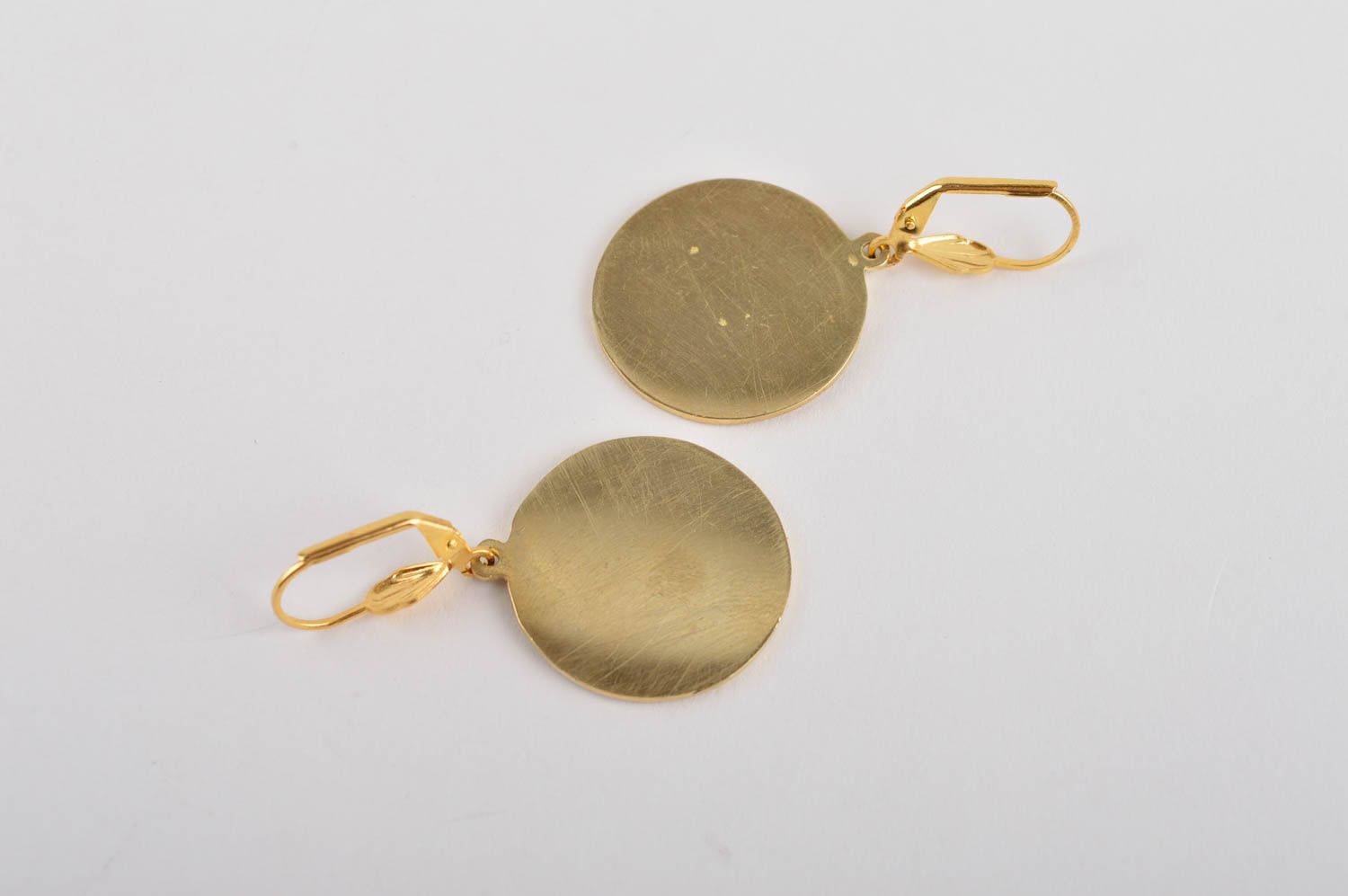 Designer earrings with natural stones handmade brass earrings metal bijouterie photo 5