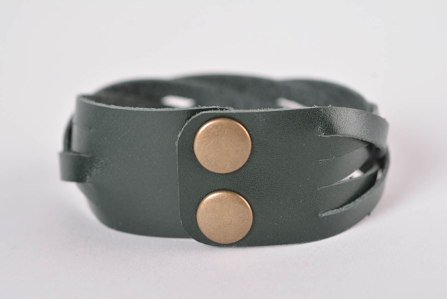 Bracelet en cuir noir fait main Bijou de main original Accessoire pour femme  photo 3