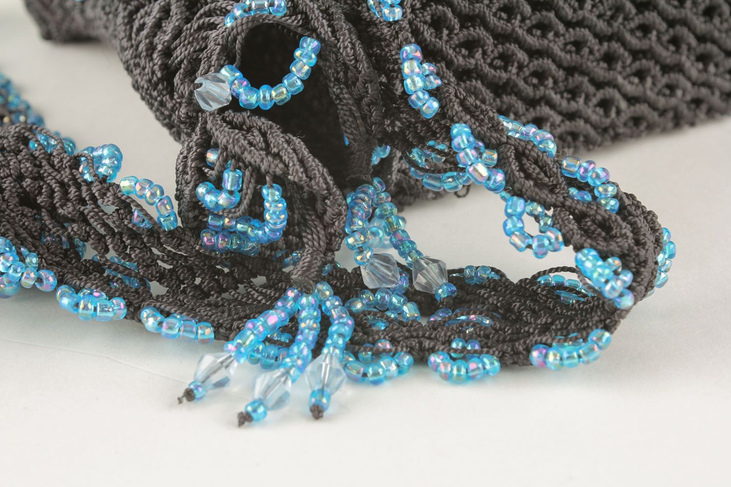 Плетеная сумка в технике макраме Серо-голубая фото 4