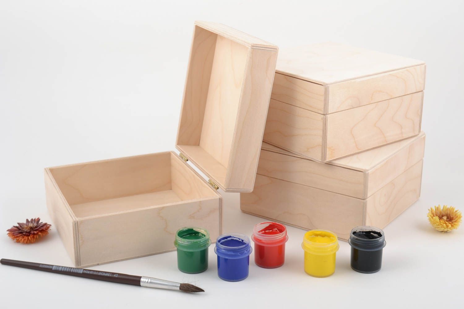Ensemble de 3 boîtes carrées en bois pour serviettage ou peinture faites main photo 1