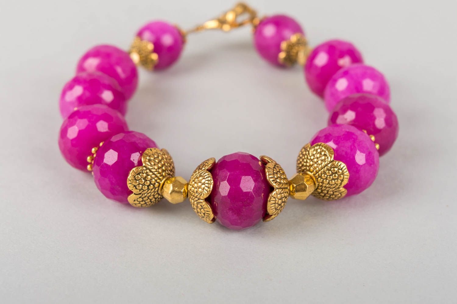 Beautiful stylish massive handmade designer brass bracelet with quartz beads photo 3