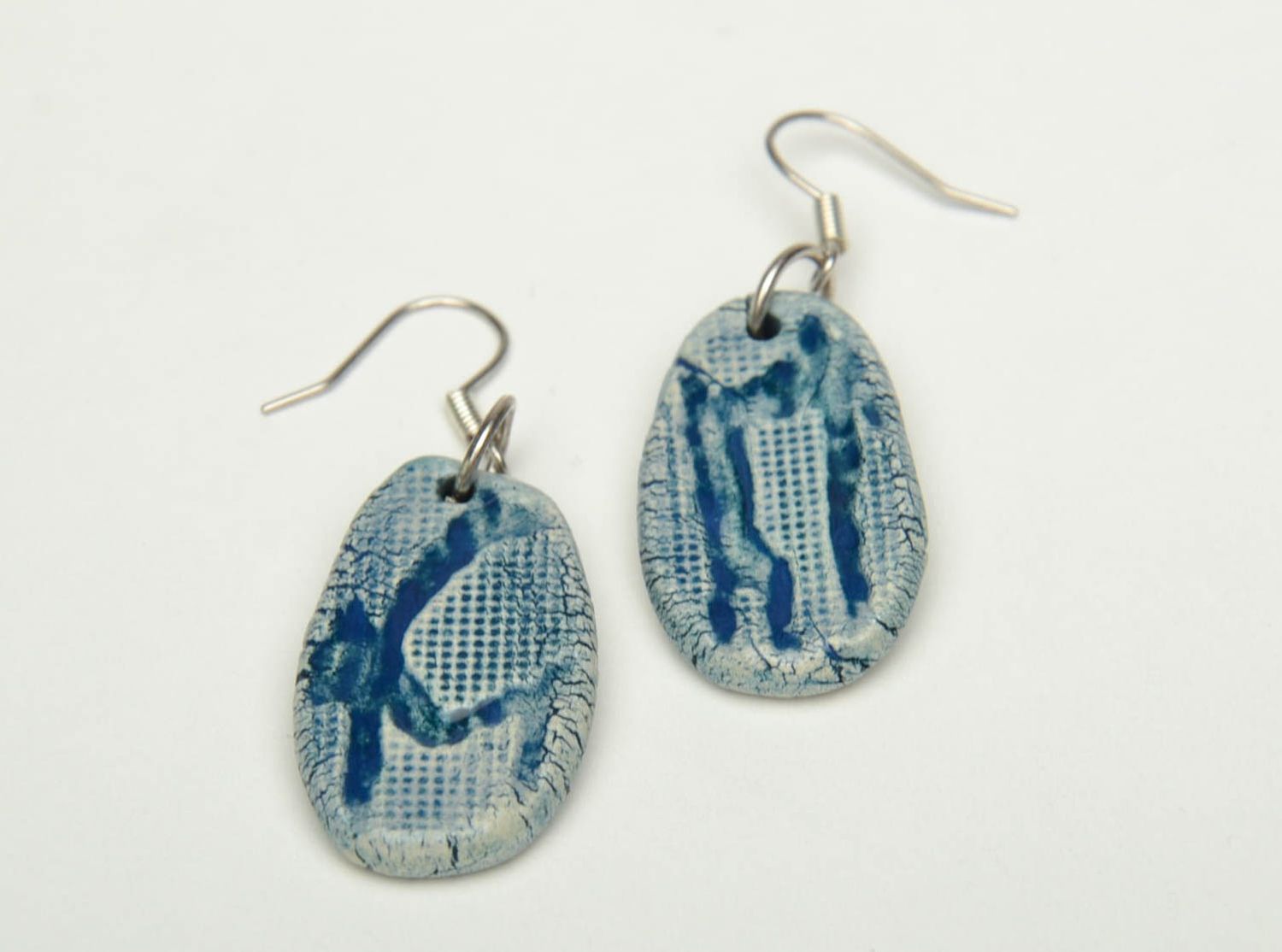 Ceramic earrings of oval shape painted with enamels photo 2