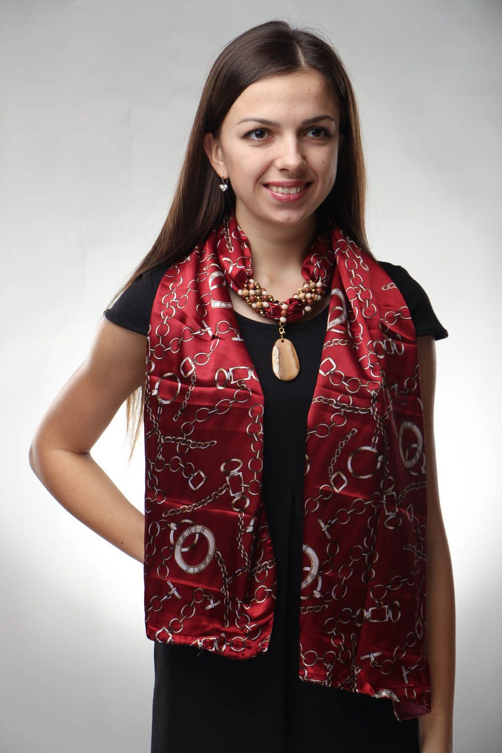 Silk scarf with natural stones photo 1