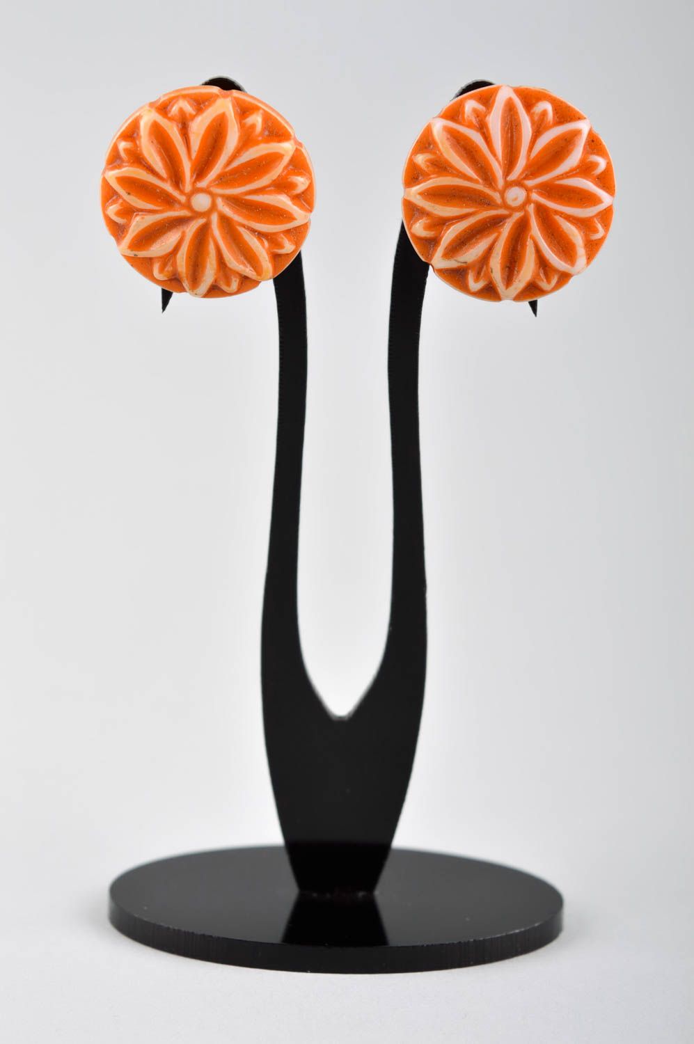Polymer Clay Schmuck handmade runde Ohrringe Schmuck Ohrhänger in Orange foto 2