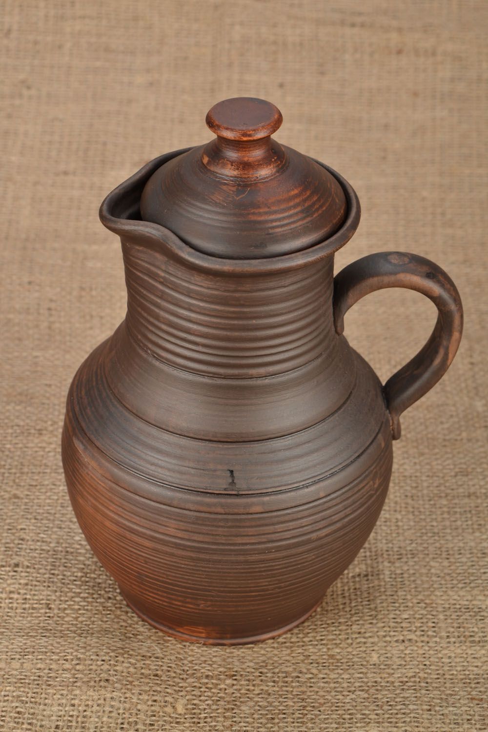 45 oz ceramic milk jug with handle and lid in dark brown color 1,87 lb photo 1
