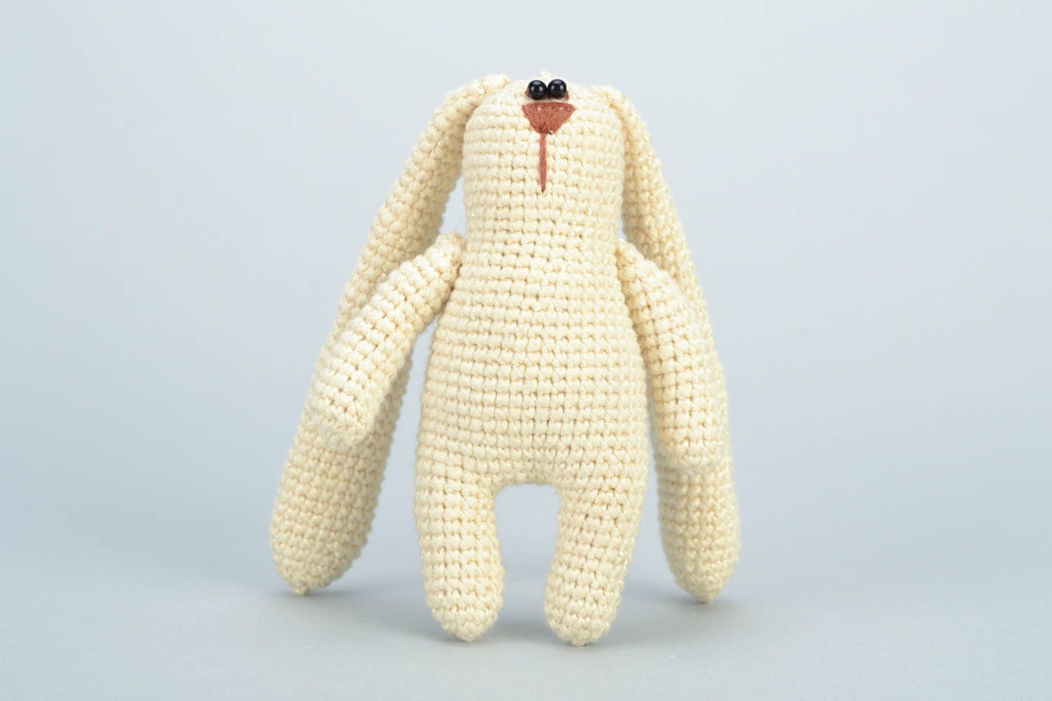 Beige nice handmade crochet soft toy hare with long ears  photo 3