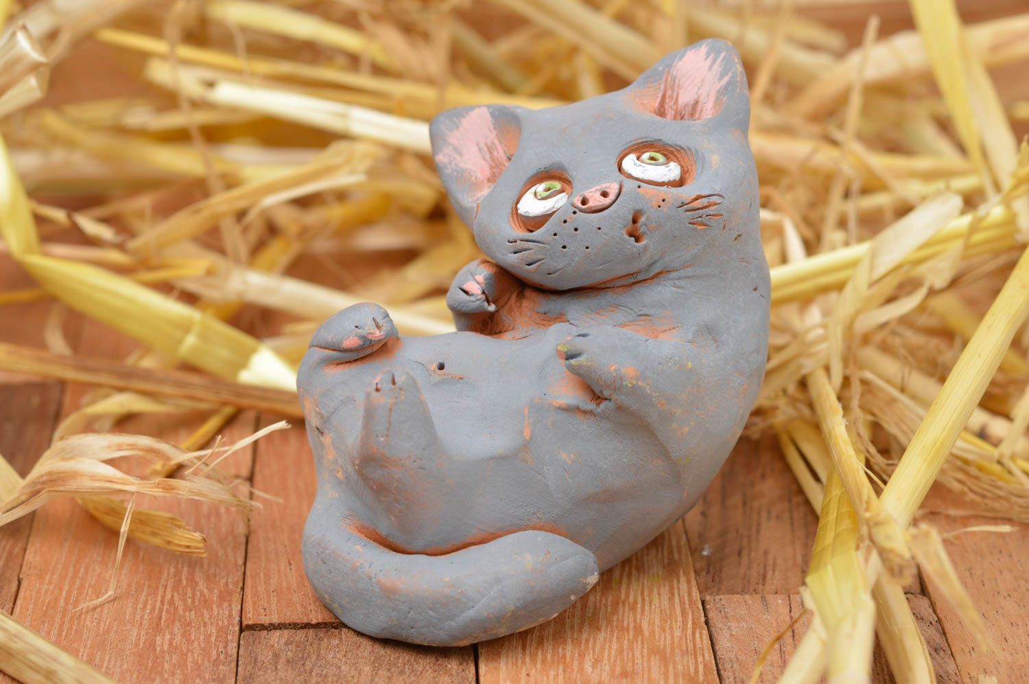 Figurine décorative Statuette animal fait main chat gris Cadeau original photo 1