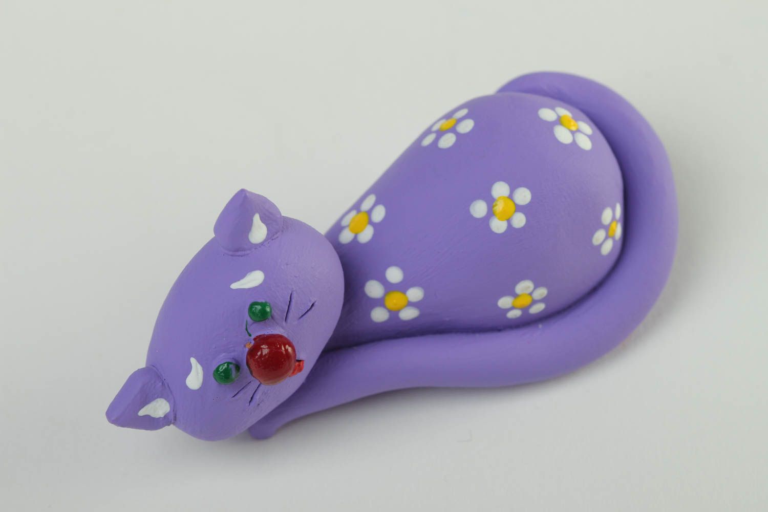 Statuette décorative Figurine fait main chat violet dormant Déco maison photo 2
