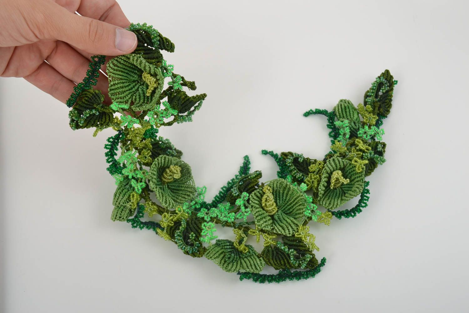 Faux col vert fait main Accessoire femme en macramé avec fleurs Cadeau original photo 5