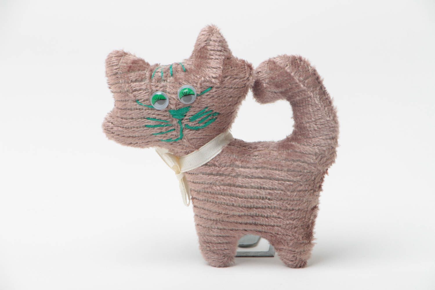 Juguete de peluche artesanal gatito de tela gris bonito original para niños foto 2